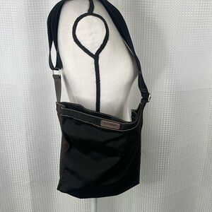 Levenger Crossbody Bag Purse Tote Leather Trim Black & Brown